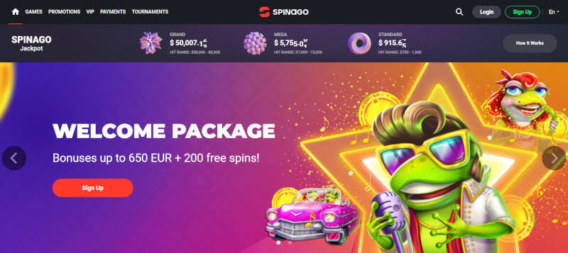 Spinago Casino slots lobby with 7000+ games